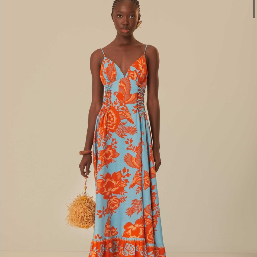 Farm Rio Blue Lace Garden Midi Dress.